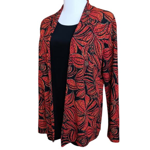 JM COLLECTION Dressy Blouse Top Jacket Combo Petite M Slinky Floral Gold Event‎ - Picture 1 of 9